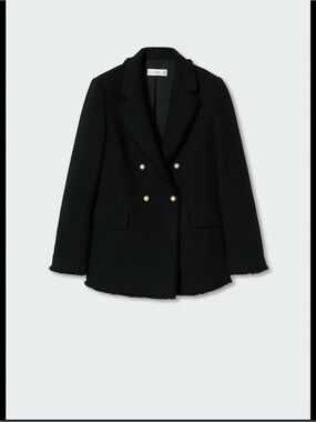 Mango Black Double-Breasted Tweed Blazer with Gold Buttons